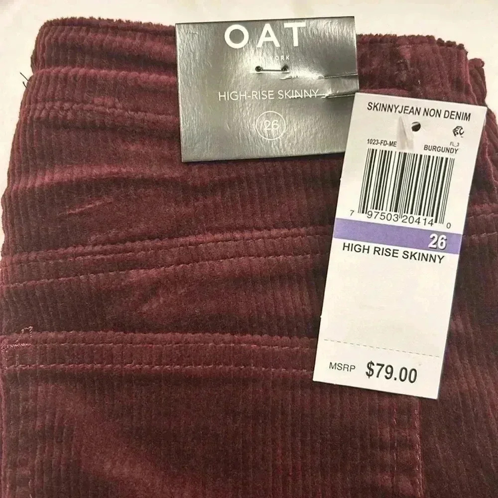 OAT New York Women High Rise Skinny Burgundy Corduroy Size 26 - Picture 6 of 6